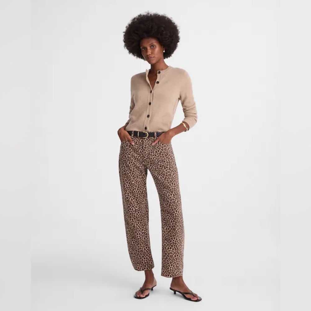 Madewell Darted Barrel Leg Jean in Leopard